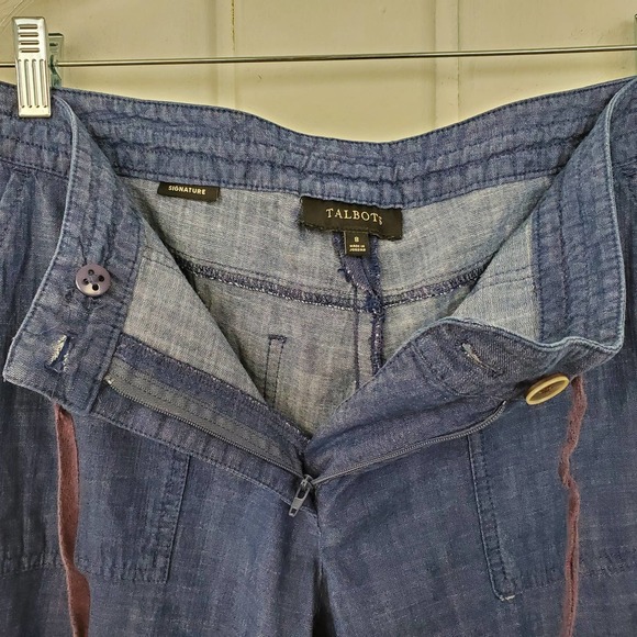 Talbots Signature Mid Rise Chambray Drawstring Roll Up Cuff Ankle Pants Womens 8 - Picture 6 of 9